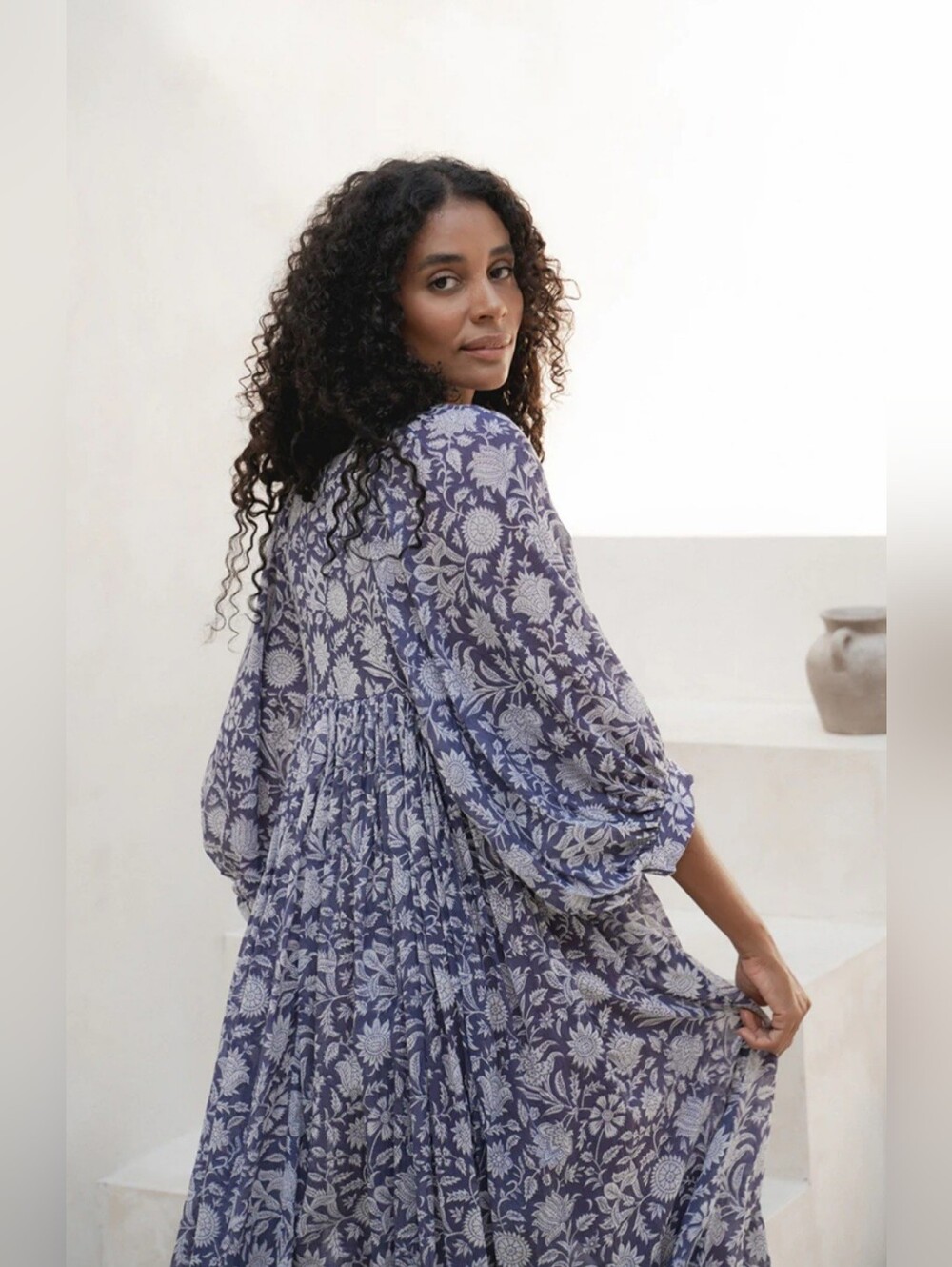 DAUGHTERS OF INDIA Kyra Midi Dress ~ Blue Iris NWT LARGE $199.00 - Picture 3 of 12